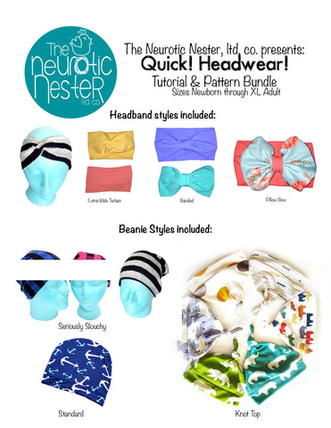 QUICK! Headwear Bundle! Sewing Patterns & Tutorials for Beanies & Headbands - A4