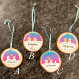 Hand-painted Neighbor Friends Tree Slice Ornaments