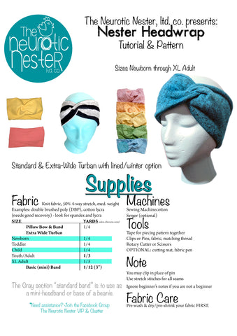 Nester Headwrap Headband Pattern and Tutorial - US LETTER