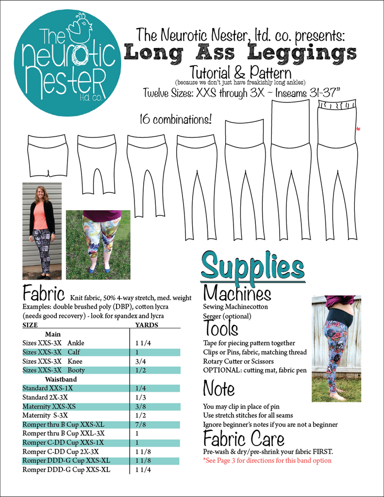 Long Ass Leggings Digital Sewing Pattern & Tutorial US LETTER – The  Neurotic Nester ltd. co.